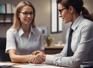Close-up of hands exchanging documents over a business meeting table.