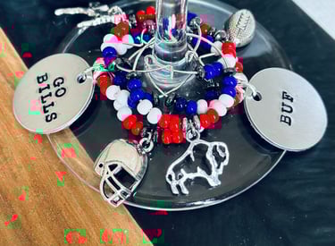assorted buffalo bills wine charms