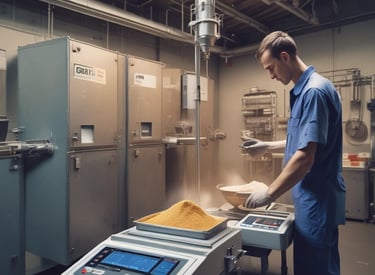 A dimly lit room features a prominent illuminated sign displaying the words 'Sysco LABS.' Below the sign are office desks with various electronic devices, including laptops and cables. The lighting creates a cool and professional atmosphere.