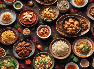 A cozy, dimly lit restaurant with exposed brick walls and red Chinese-style lanterns hanging from the ceiling. A person is pouring tea at a table, while a few patrons are seated, one of whom is working on a laptop. Chinese artwork and a large portrait of a person hang on the walls, adding to the cultural ambiance.