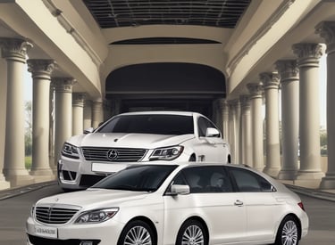 A car labeled 'Ground Service' is driving on a road in front of a large yellow sign displaying '249' with coordinates beneath. The background features a row of trees and a building with a rooftop garden, all under a clear blue sky.