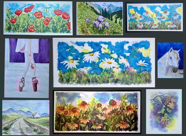 a collection of Sheila Fossen’s watercolor-paintings of flowers and nature scenes