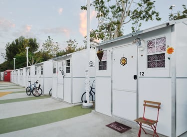 A small pod community for those experiencing homelessness.