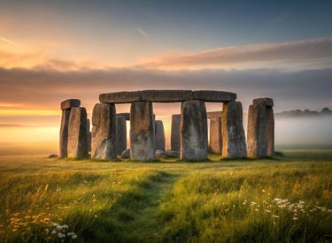 Sunrise over Stonehenge highlighting the ancient stones.
