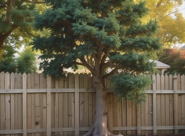 Two workers are engaged in landscaping activities in front of a modern building. The scene is sunny and features several palm trees and well-maintained greenery. A pile of soil is present, and a white van is parked nearby.
