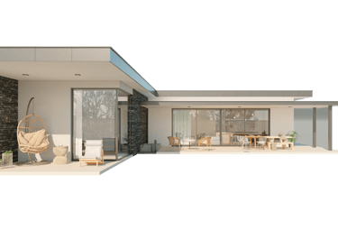 a house with a large patio area and a patio area