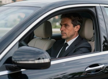 Luxurious Mercedes Classe S driving smoothly on a scenic highway during sunset.