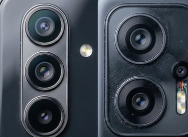 Detalhe dos módulos de câmera do A56 e G86.