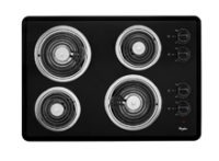 Black electric cooktop with four coil burners and control knobs on the right side.