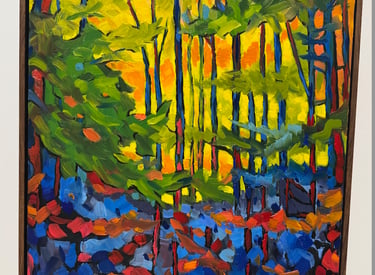 Oil painting of a BS forest in Autumn by Mitch Gillick