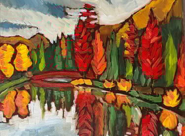 Bow River Reflections Oil Painting for Sale