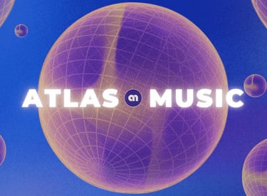 a large ball of music with a blue sky in the background