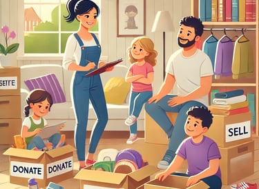 happy family decluttering and packing home with moving checklist from Leovan removals