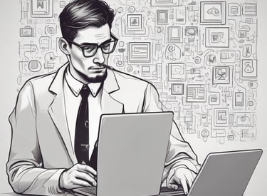 A close-up view of a laptop screen displaying a project management tool with columns labeled 'Open', 'In Progress', and 'Review'. Tasks are listed under each column. The environment appears dimly lit, with a small, leafy plant visible in the background.