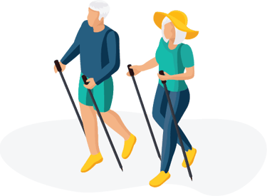 a senior couple hiking happy