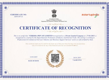Startup Indian DIPP Certificate of Verkora Private Limited