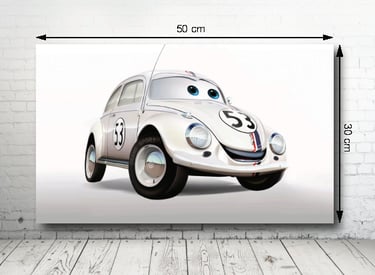 a car with a large poster of a cartoon character
