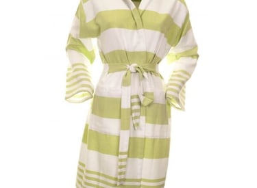 a woman's rober with a striped robe and a rober