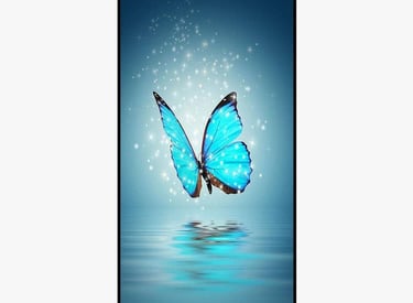 a blue butterfly on a blue background with stars