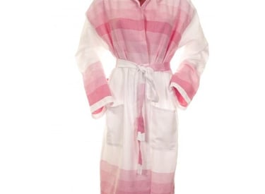 a pink and white rober with a hoodie