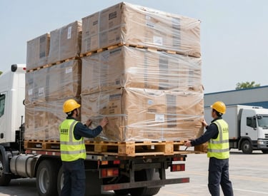 A Young’s Delivery truck loaded with pallets navigating through Chicago’s urban streets