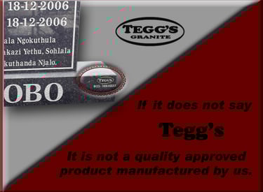 A Tegg's headstone with a Tegg's logo indicating a true Tegg's stone. 
