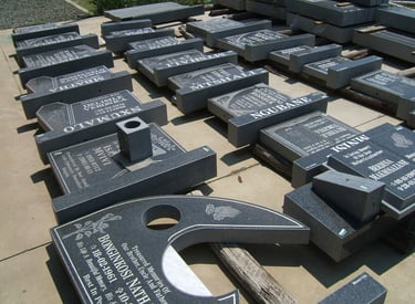Tegg's Granite despatch area with headstones ready to be despatched.