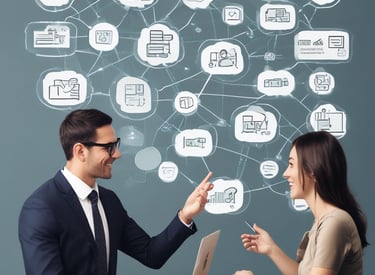 A person is working on a laptop at a table, focusing on a software interface displayed on the screen. The interface appears technical or related to programming and data flow. The setting seems to be a modern indoor office or study area with a window in the background.