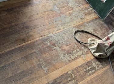 redwood floor with old varnish