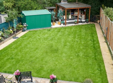 Freshly cut lawn in a well maintained norwich garden