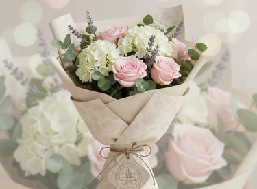 a bouquet of flowers in a vase on a table
