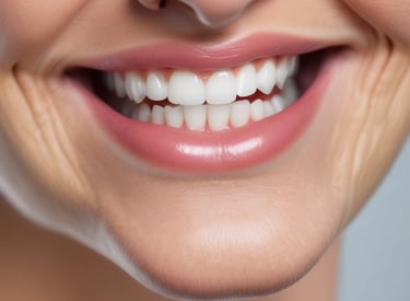 Before and after results of a teeth whitening procedure.