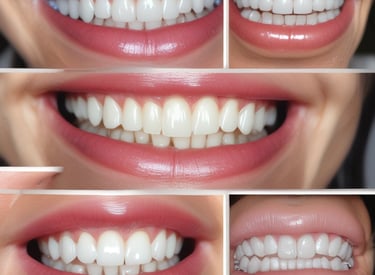 Before and after results of a teeth whitening procedure.