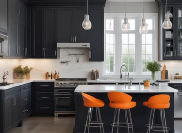 A stylish kitchen renovation featuring sleek cabinetry.