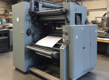 Two men are engaged in a manual screen-printing process in an industrial setting. They are using large screens to apply patterns onto fabrics. The environment appears to be a workshop with various tools and materials scattered around. Ambient lighting creates a focused but slightly dim atmosphere.