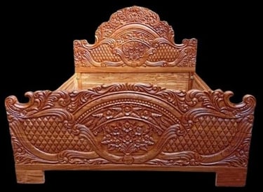 Traditional Indian Teak Bed with Handcrafted Detailing