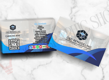 Tarjeta de presentación personalizada de ER Power Pro LLC con logo y código QR, diseño por Solugraph