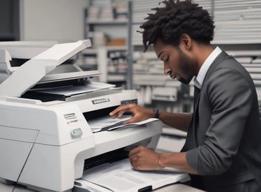 A workspace featuring a computer monitor displaying two digital documents. Next to it, several open books are stacked, and the computer tower is positioned nearby. The monitor shows one document in a PDF reader and another in a word processor.
