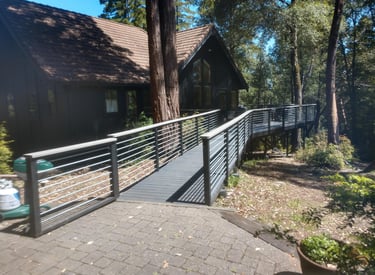  a walkway with a bridge over it
