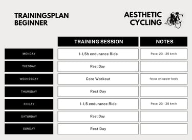 shows a cycling training plan for cycling beginners