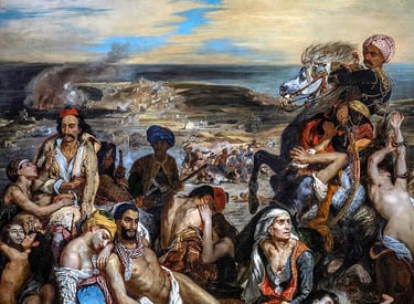 Massacres of Chios Painting Scene by Eugène Delacroix, the leading artist on this Romanticism tour