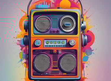 A warm, inviting radio studio with a professional audio setup and a glowing microphone.