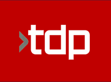 a red and white logo with the word'dptt '