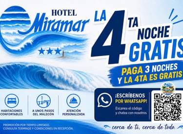 Promoción de hotel en La Paz Baja California Sur: reserva 4 noches y paga solo 3 en Hotel Miramar.