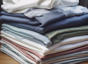 A neatly folded stack of freshly laundered clothes.
