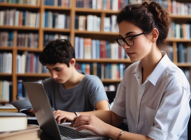 A focused student studying with a laptop and notes in a cozy environment.