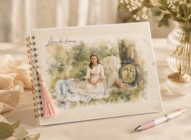 Libro de firmas personalizado, hecho de forma artesanal por Amélie Art.