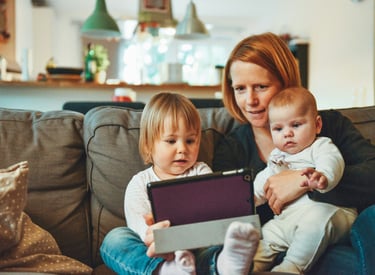 Woman and children are talking on a video call