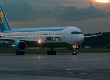 Uzairways airplane is landing