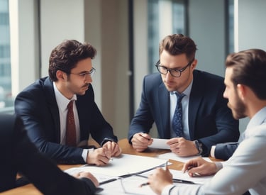 a group of business people sitting around a table